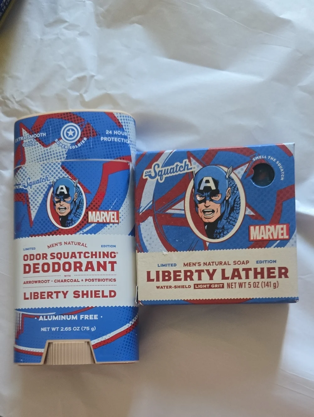 New Dr. Squatch Marvel Captain America Liberty Shield Soap & Deodorant Set